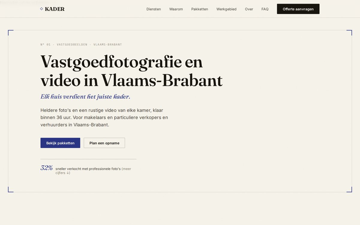 De homepage van kader.fyi