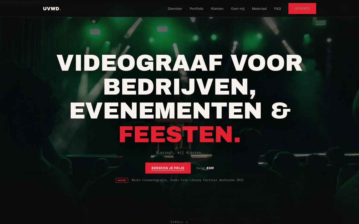 De homepage van uvwd.be